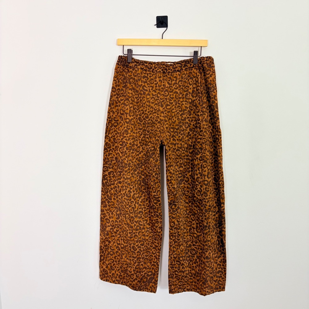 Pilcro Anthropologie Izzie Relaxed Sateen Pull-On Barrel Pants Leopard Print M - Picture 2 of 8